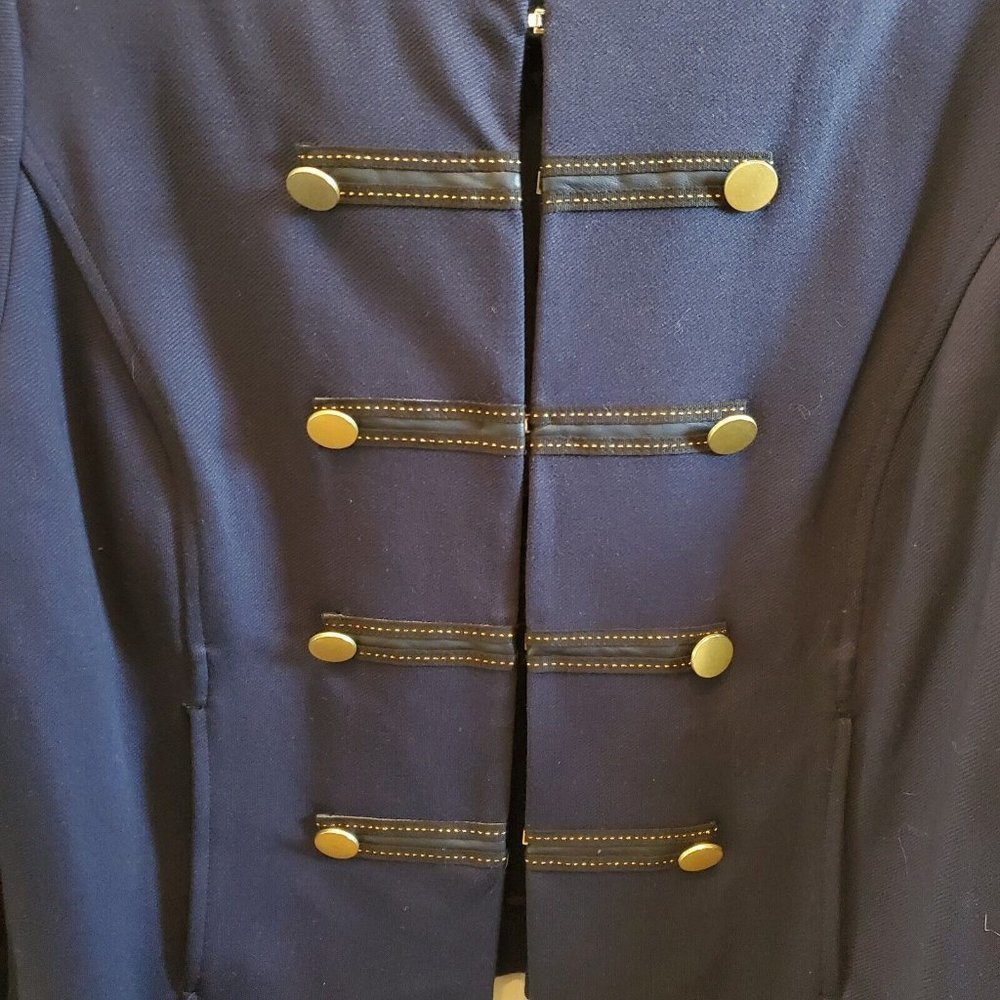 Womens Navy Blue Military Style Jacketā Twill Stretchy Lightweight Medium Petite - Picture 3 of 8